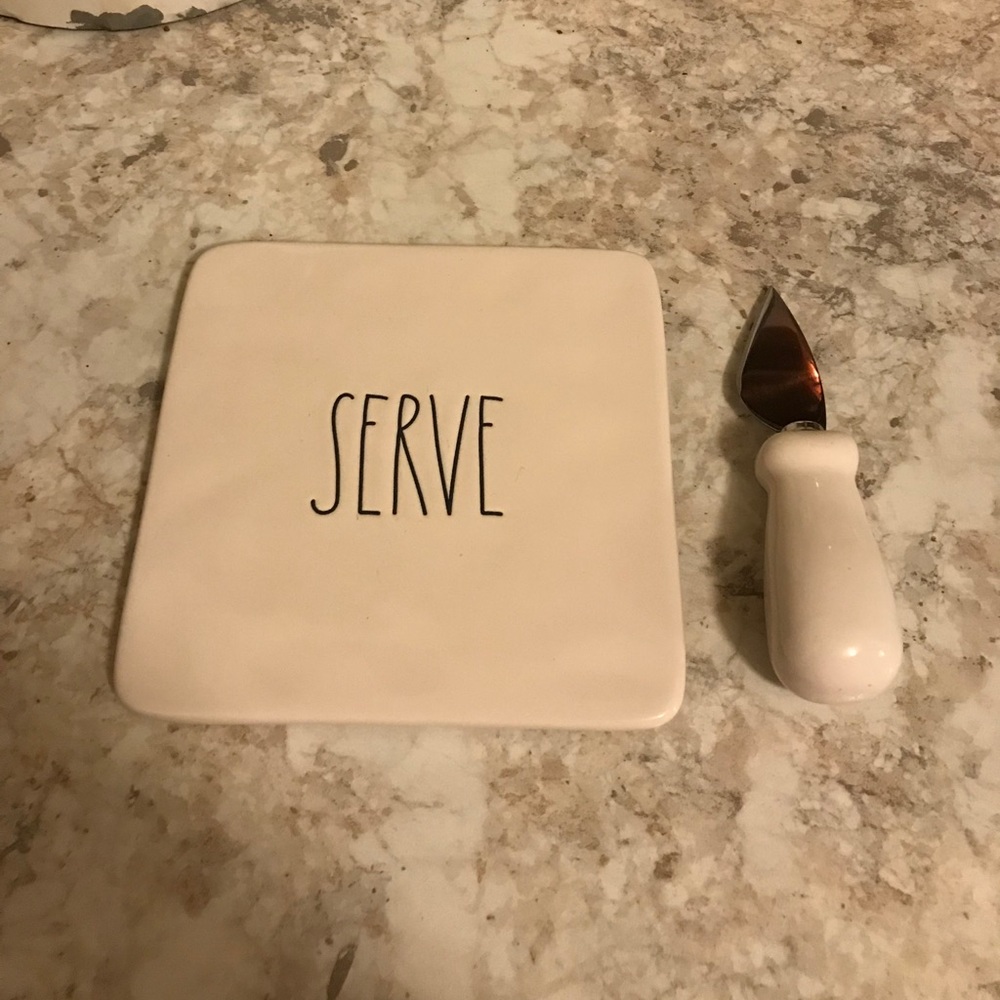 Rae Dunn SERVE cheese plate & knife